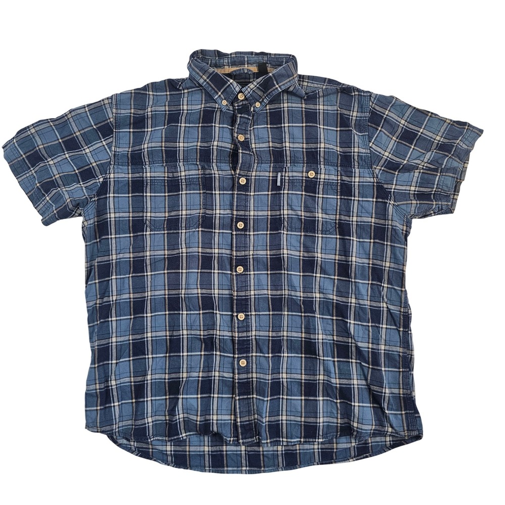 GH Bass‎ Mens XXL Blue Plaid Short Sleeve Button Down Shirt Dual Pocket Casual